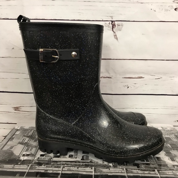 black glitter rain boots